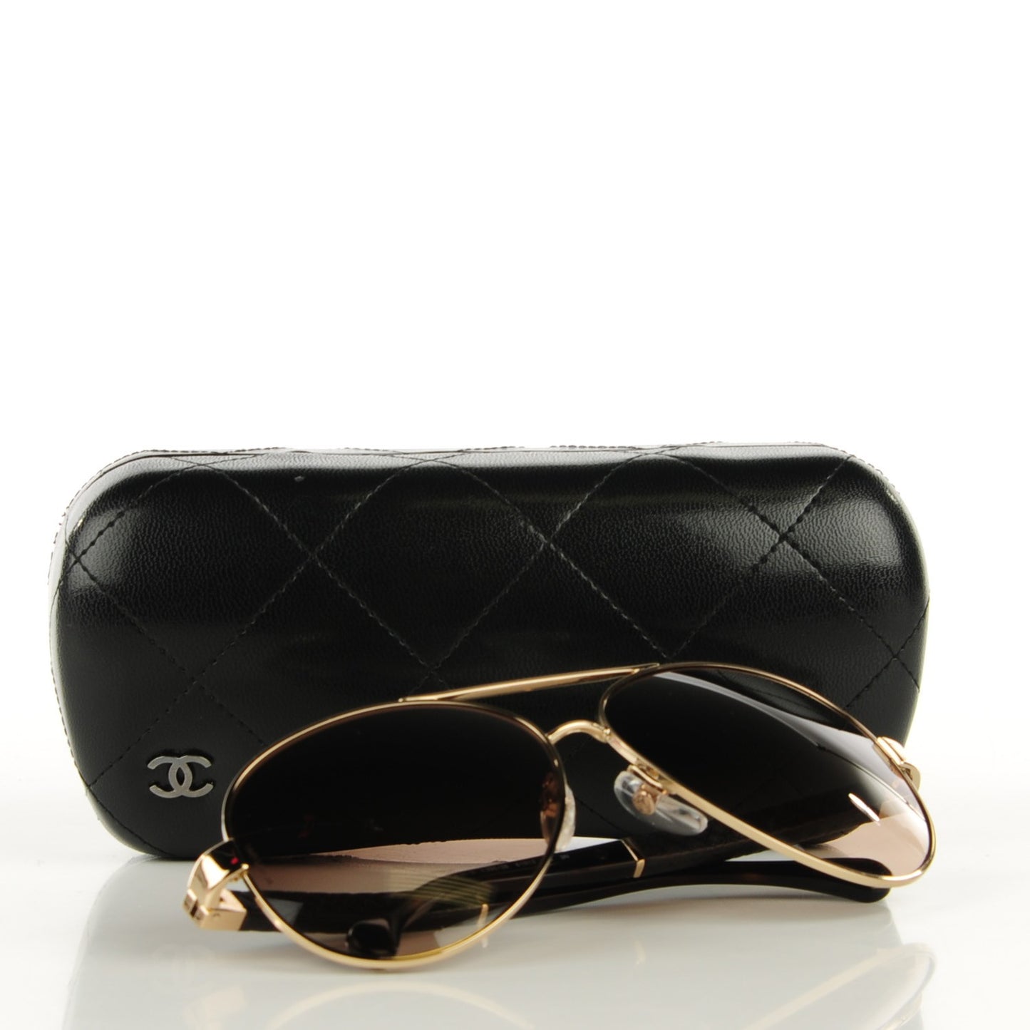 Lambskin Quilted CC Sunglasses 4195-Q Gold Brown