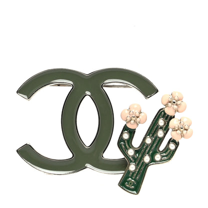 Chanel Enamel Cactus CC Brooch Green Gold 1 of 4