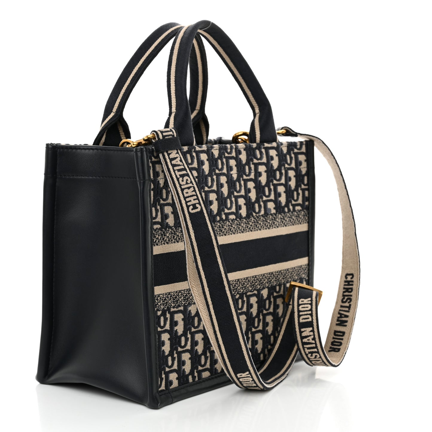 Oblique Calfskin Small Book Tote With Strap Blue Multicolor