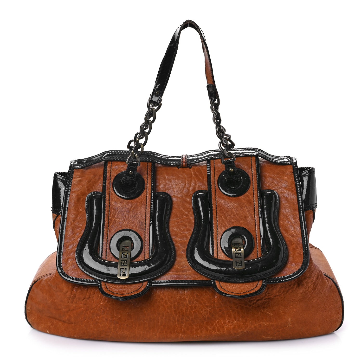 Fendi Nappa Patent Large B Bag Osso Black 1 of 15