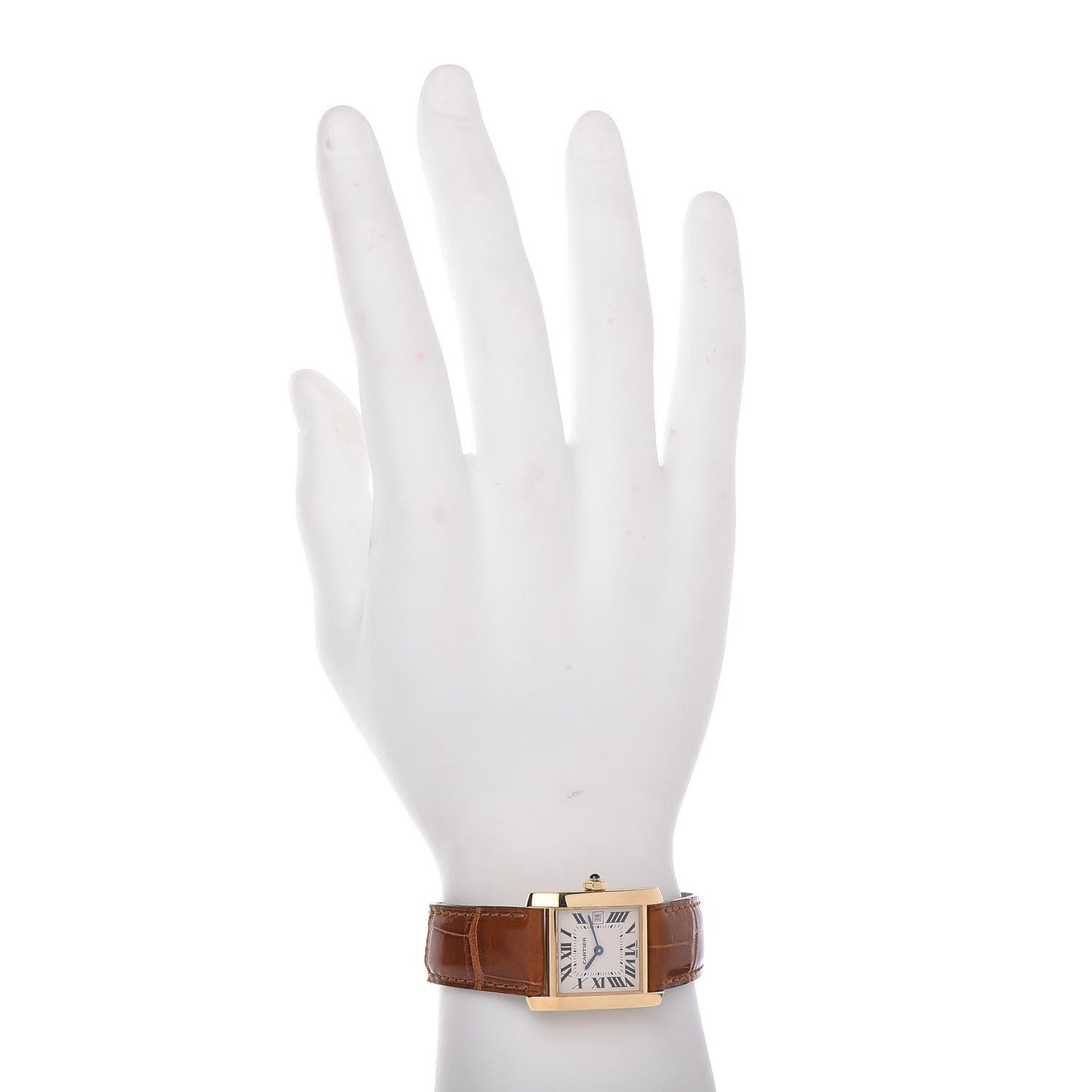 18K Yellow Gold Alligator 25mm Tank Francaise Quartz Watch Brown
