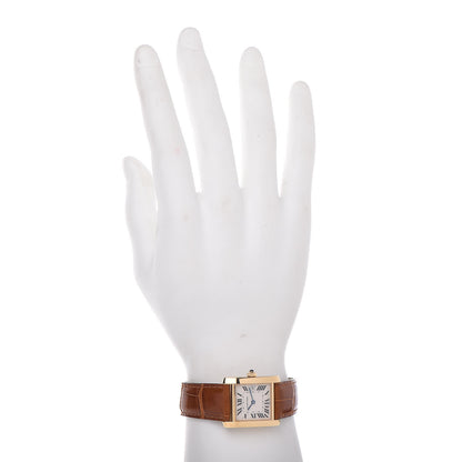 Cartier 18K Yellow Gold Alligator 25mm Tank Francaise Quartz Watch Brown 2 of 8