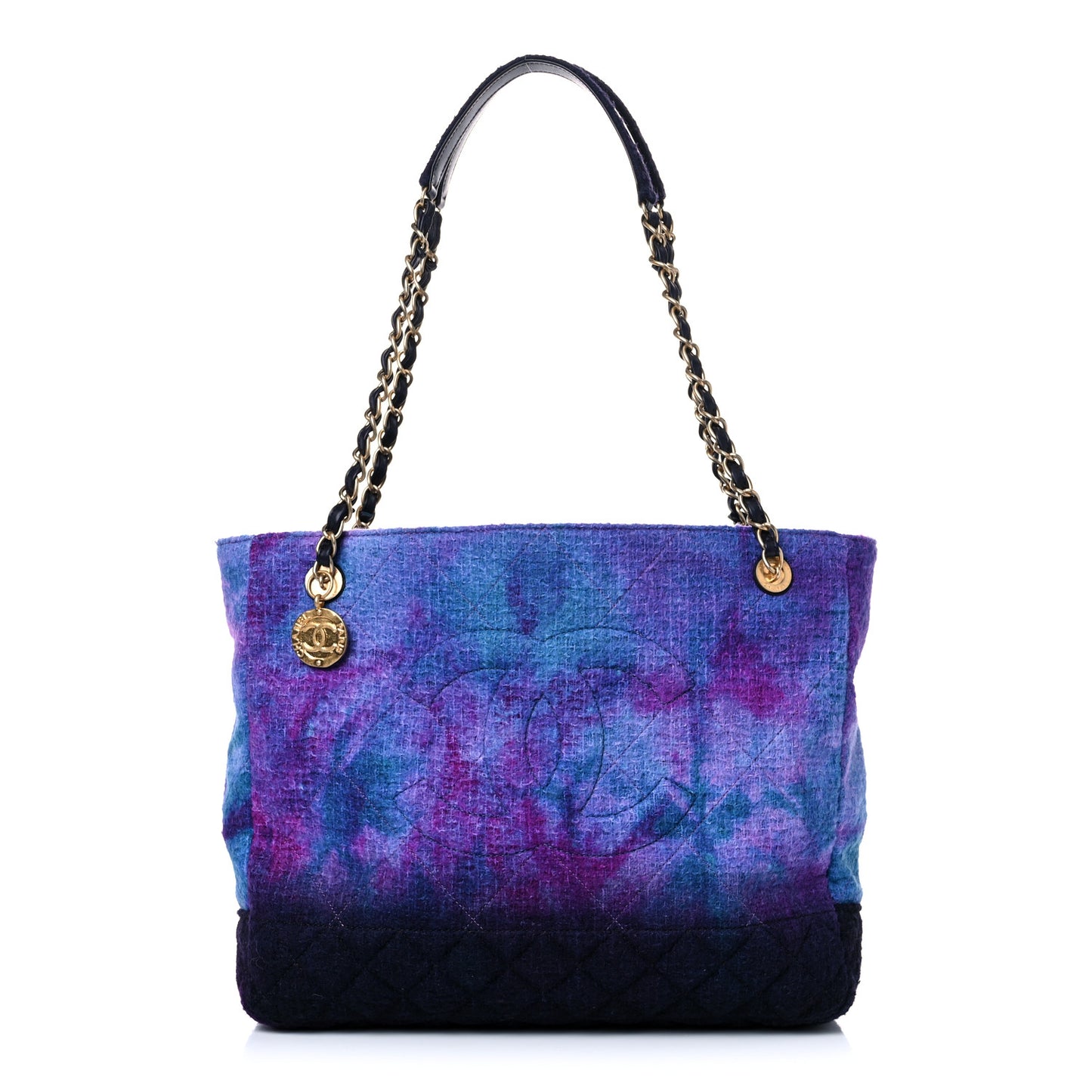 Wool Tweed CC Tote Purple Black Blue