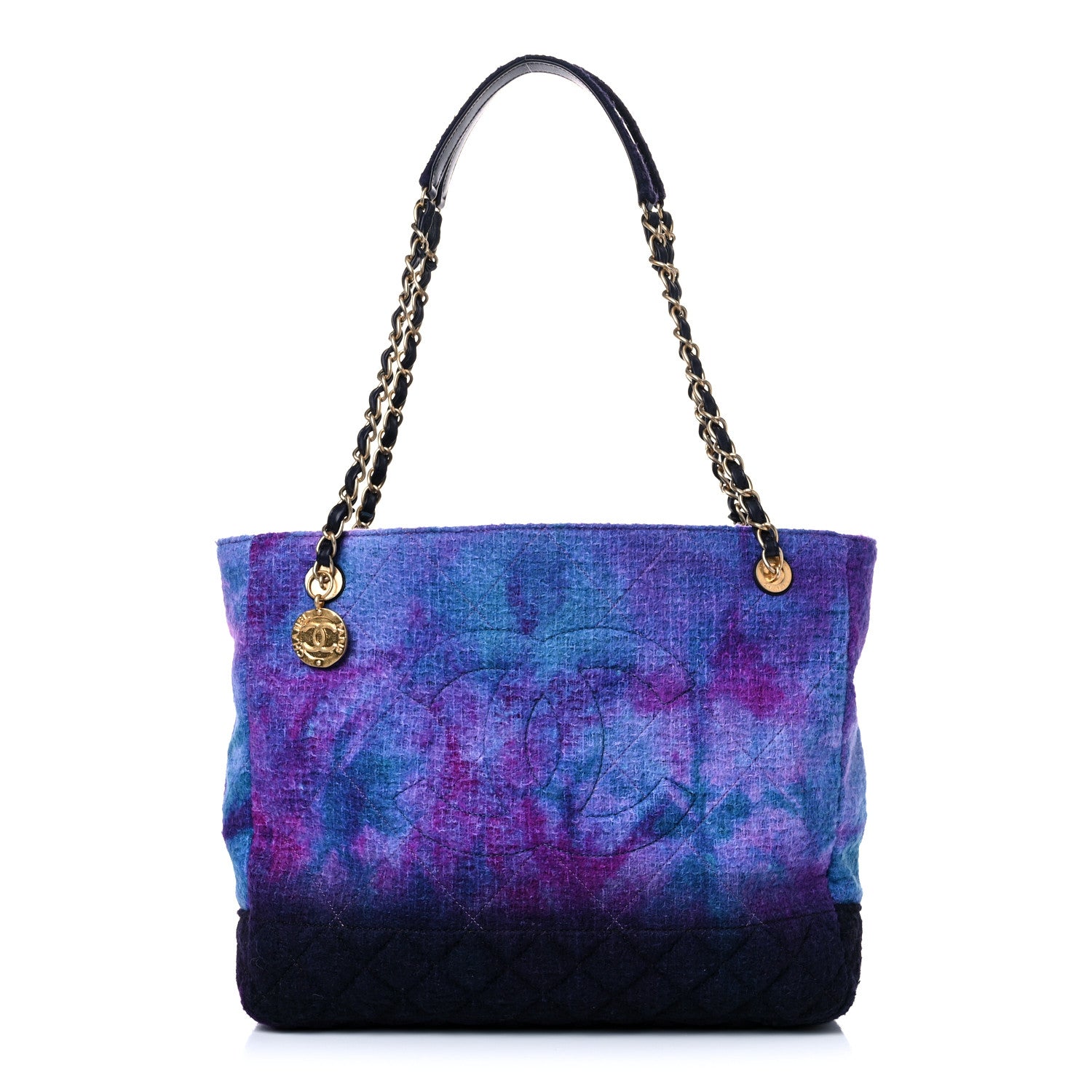Chanel Wool Tweed CC Tote Purple Black Blue 1 of 9