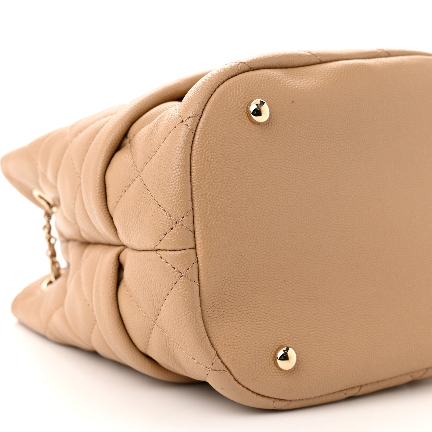 Chanel Caviar Quilted Rolled Up Bucket Drawstring Bag Beige 9 of 13