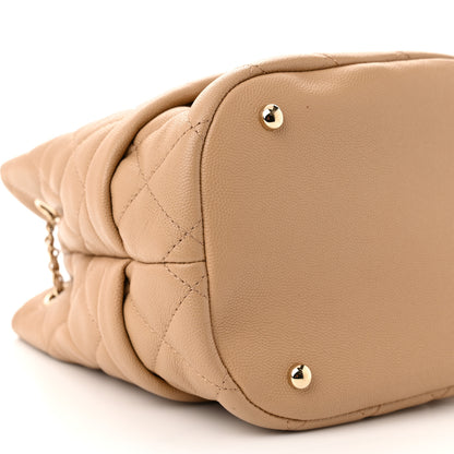 Chanel Caviar Quilted Rolled Up Bucket Drawstring Bag Beige 9 of 13