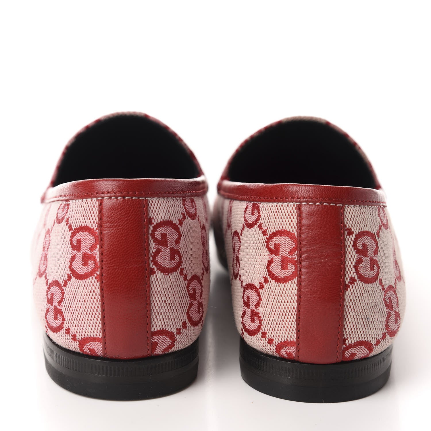 Gucci Canvas GG Monogram Horsebit Womens Jordaan Loafers 37 Gardenia Hibiscus Red 5 of 11