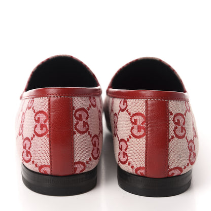 Gucci Canvas GG Monogram Horsebit Womens Jordaan Loafers 37 Gardenia Hibiscus Red 5 of 11