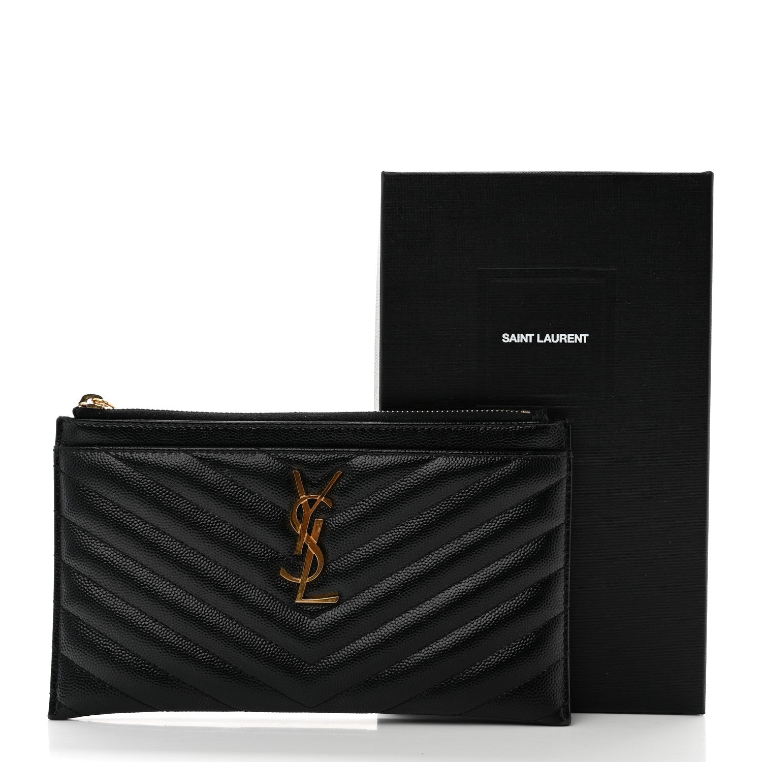 Saint Laurent Grain De Poudre Chevron Monogram Bill Pouch Black 9 of 9