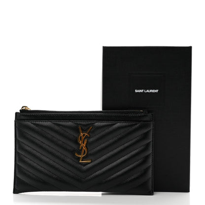 Saint Laurent Grain De Poudre Chevron Monogram Bill Pouch Black 9 of 9