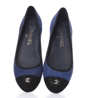 Chanel Suede Cap Toe CC Ballerina Flats 35.5 Blue Black 5 of 10