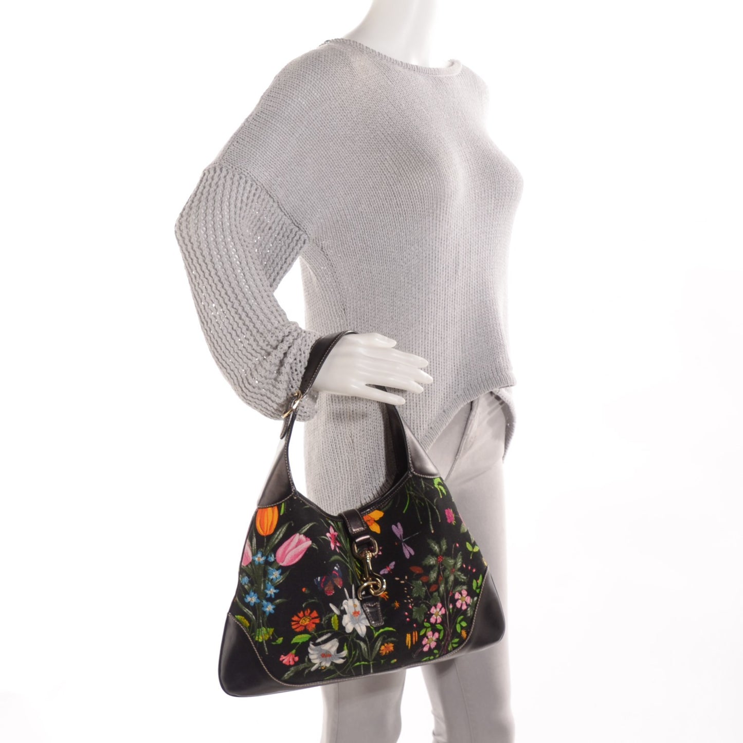 Canvas Floral Flora Jackie O Bouvier Hobo Dark Brown