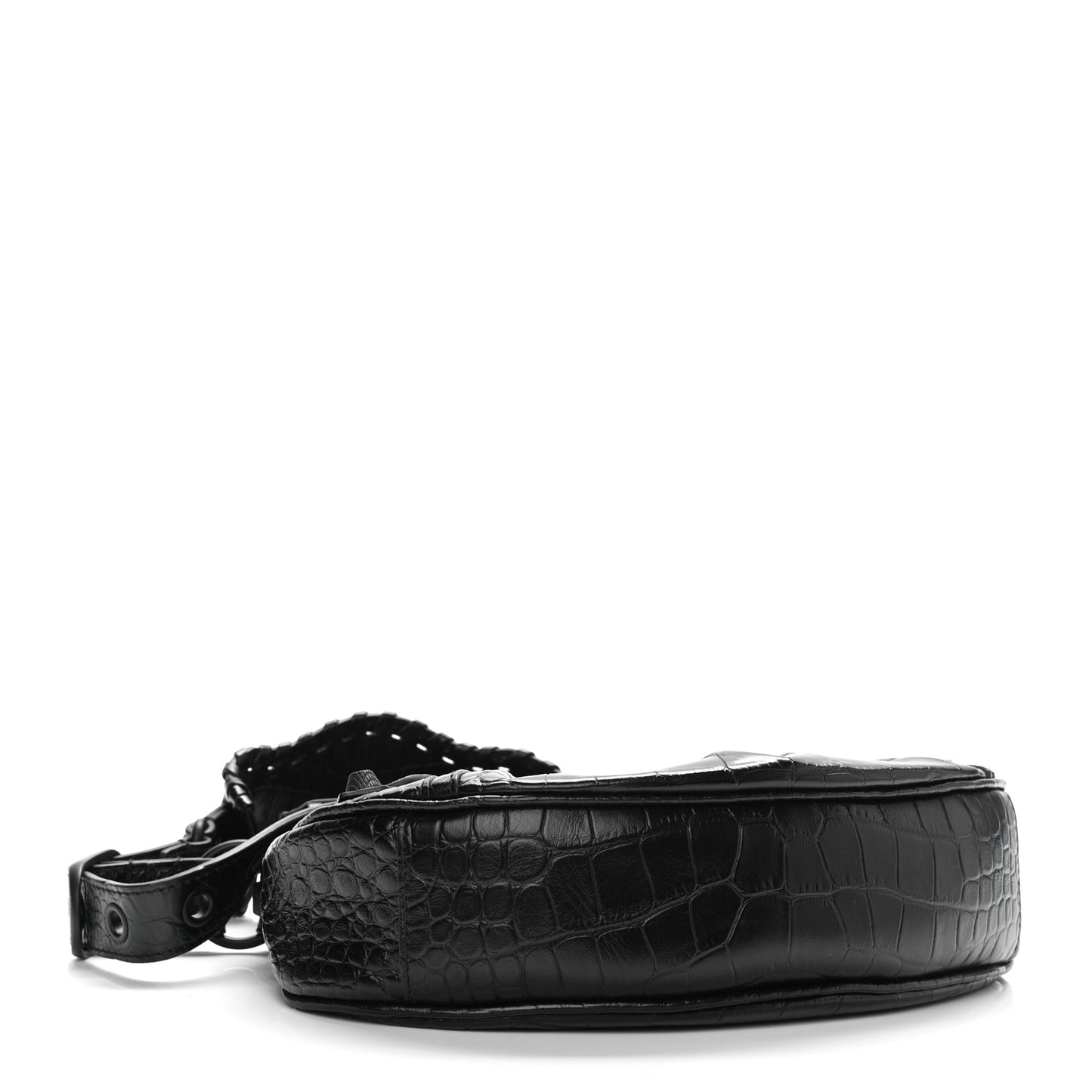 Extra Supple Calfskin Crocodile Embossed Monochrome Le Cagole Shoulder Bag XS Black