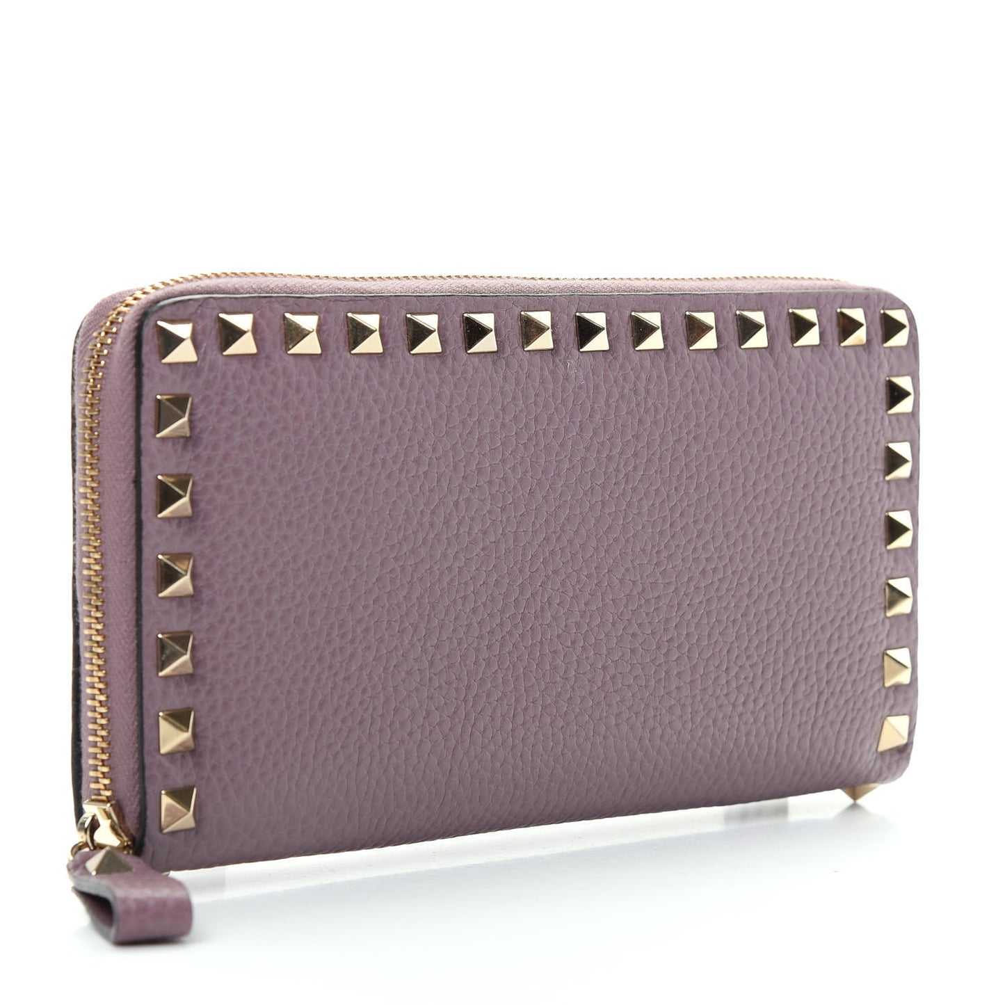 Pebbled Calfskin Rockstud Zip Around Wallet Dark Mauve