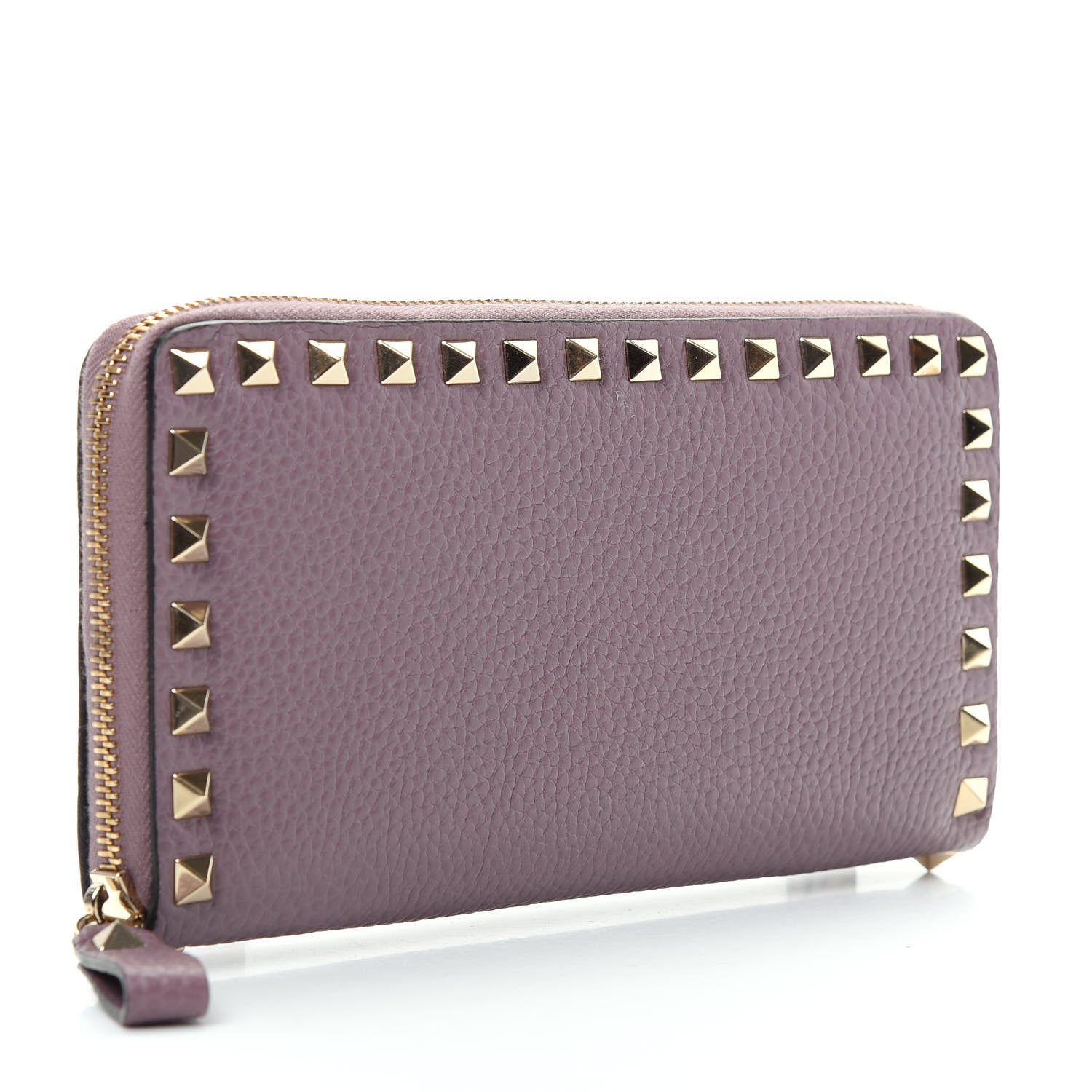 Valentino Garavani Pebbled Calfskin Rockstud Zip Around Wallet Dark Mauve 3 of 7