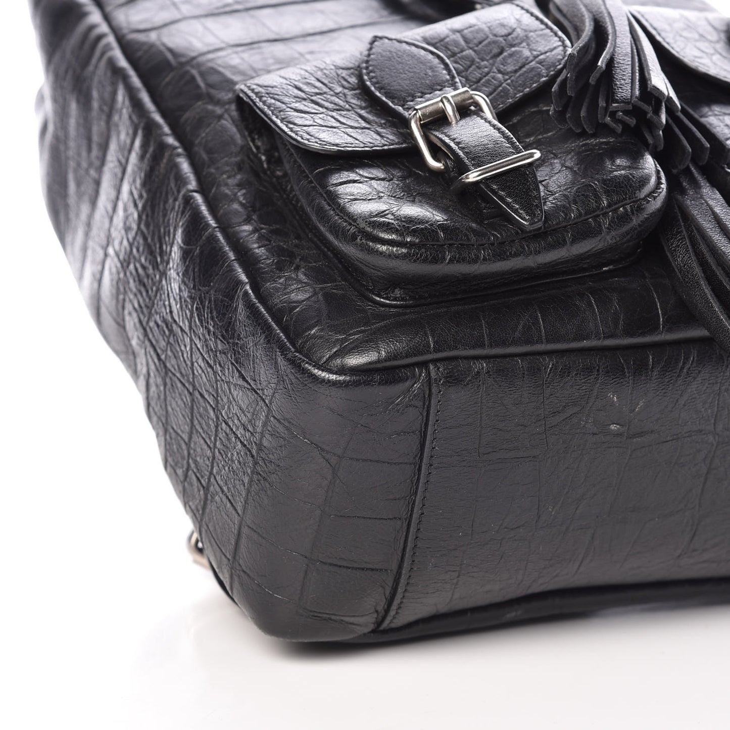 Crocodile Embossed Lambskin Festival Backpack Black