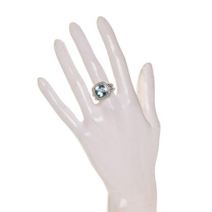 David Yurman Sterling Silver Diamond Blue Topaz 11mm Albion Ring 54 7 2 of 4