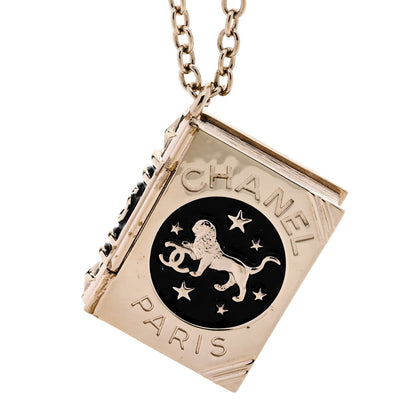 Chanel Metal CC Lion Book Locket Necklace Gold 4 of 7