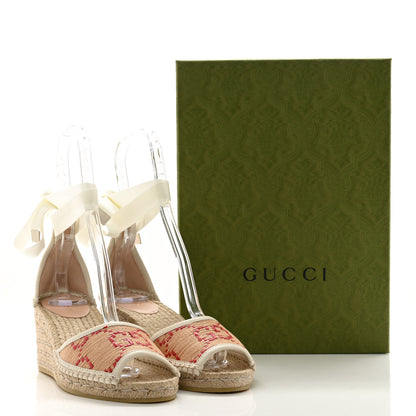 Gucci GG Raffia Monogram Ankle Wrap Platform Espadrille Wedge Sandals 37.5 Beige 9 of 9