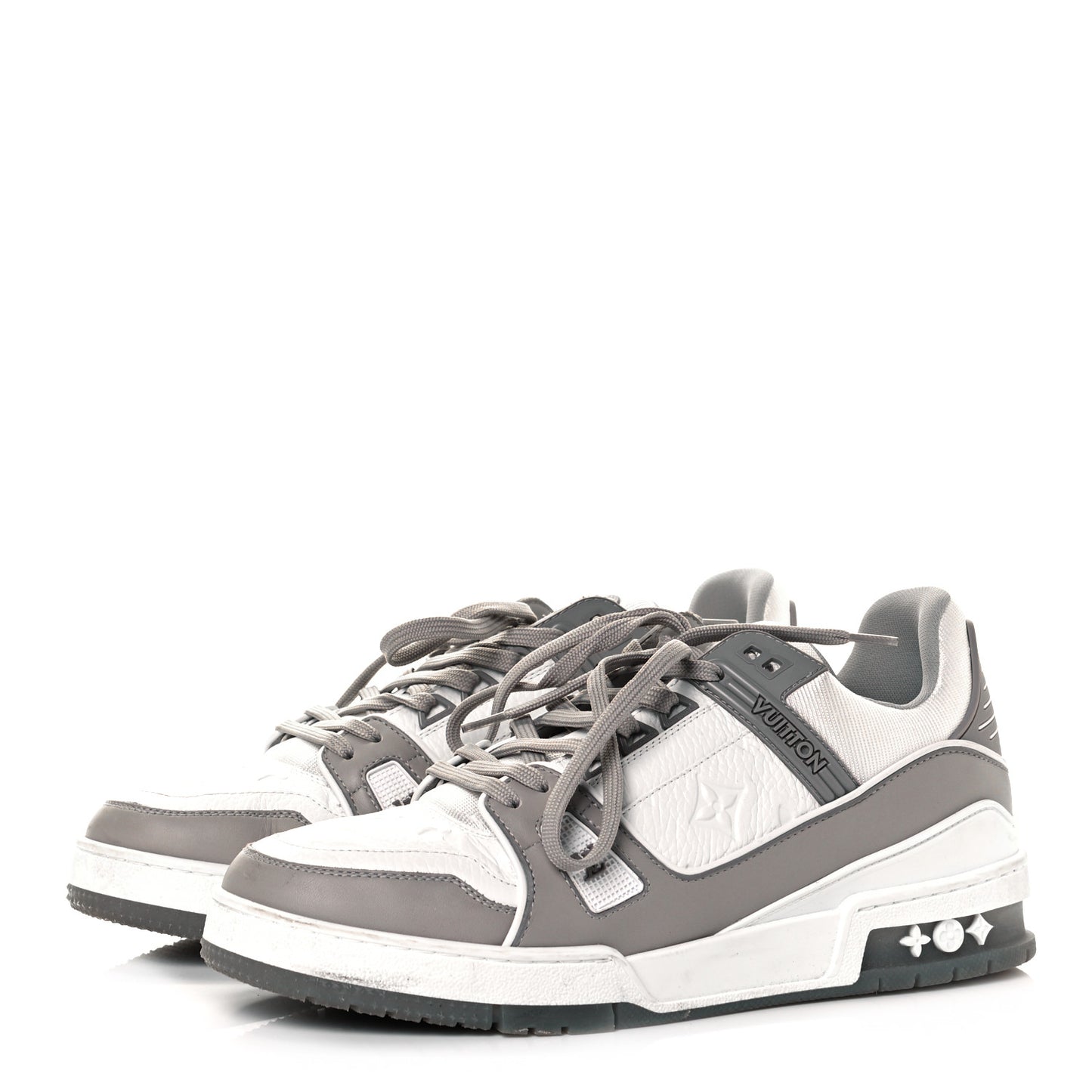 Calfskin Embossed Monogram Mens LV Trainer Sneakers 7.5 Grey