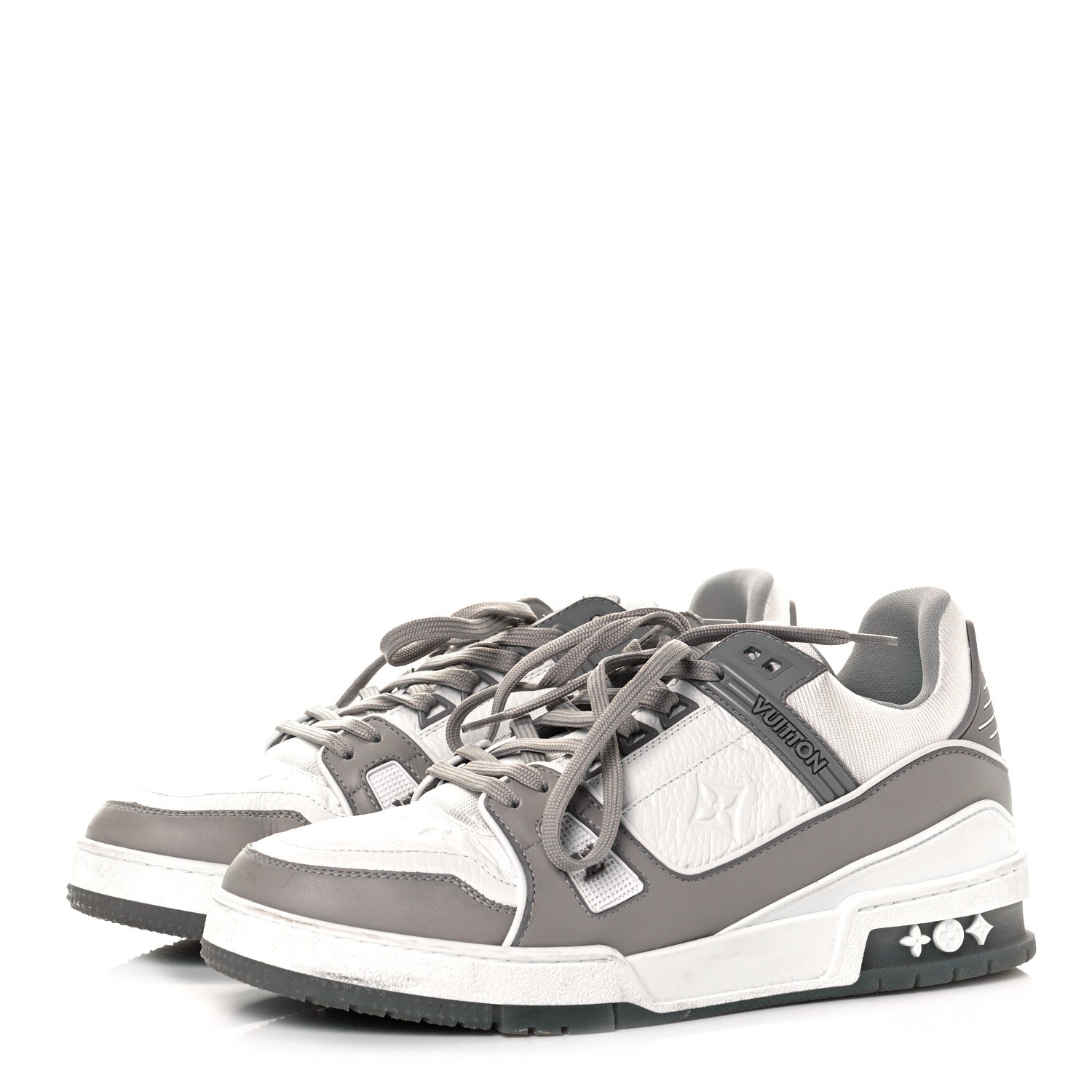 Louis Vuitton Calfskin Embossed Monogram Mens LV Trainer Sneakers 7.5 Grey 3 of 9