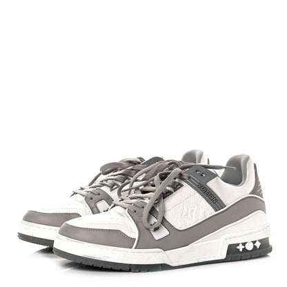 Louis Vuitton Calfskin Embossed Monogram Mens LV Trainer Sneakers 7.5 Grey 3 of 9