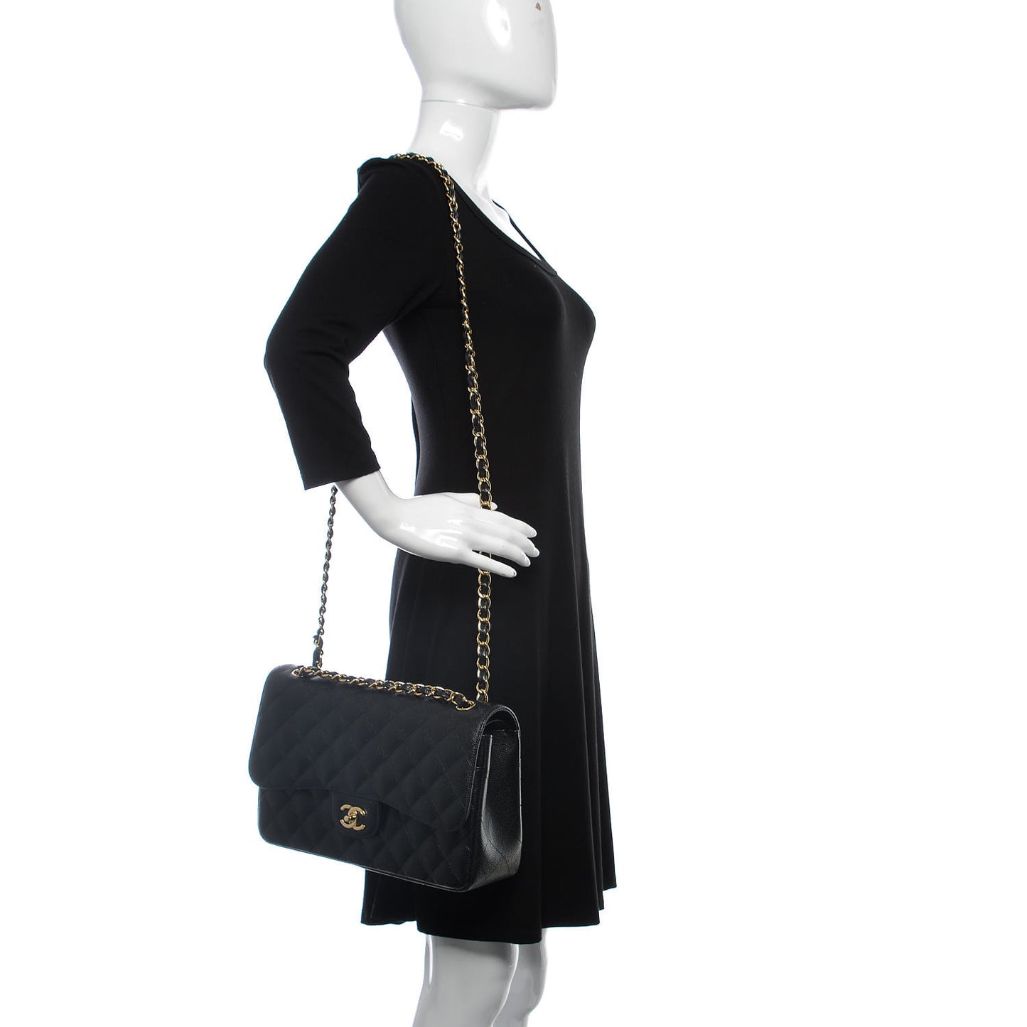 Caviar Quilted Jumbo Double Flap Black