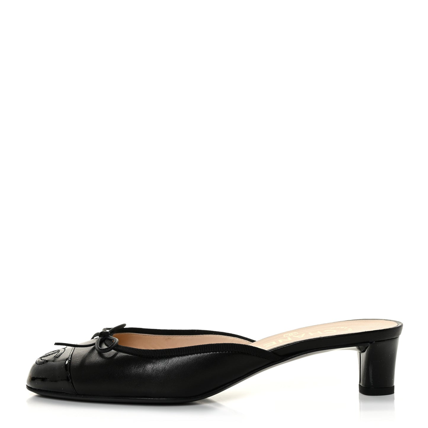 Lambskin Patent Cap Toe CC Mules 37 Black