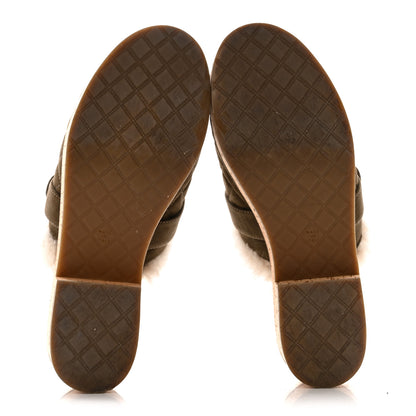 Chanel Suede Calfskin Shearling Turn Lock Clogs 38 Green 6 of 13