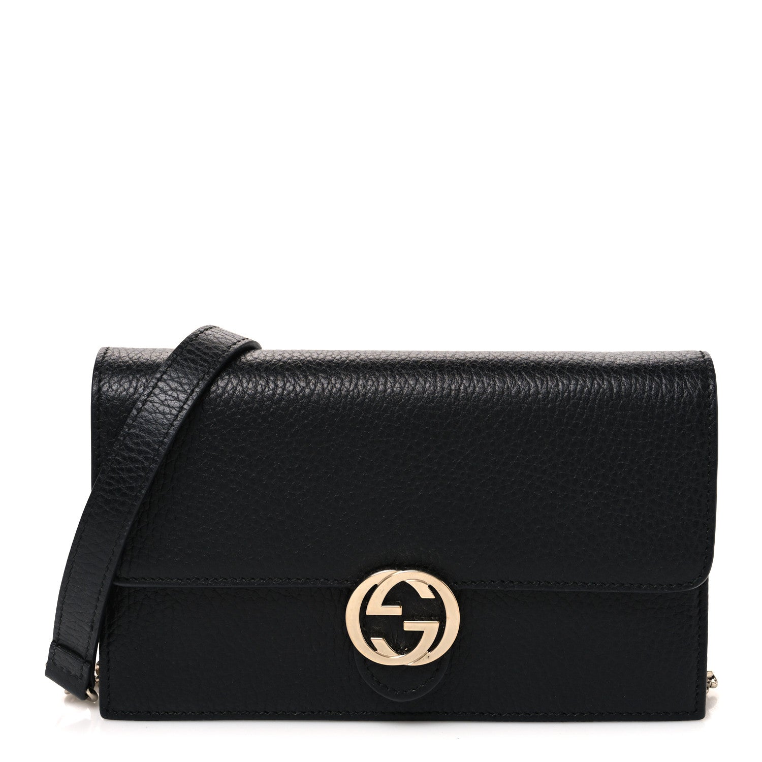 Gucci Dollar Calfskin Interlocking G Chain Wallet Black 1 of 11