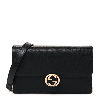 Gucci Dollar Calfskin Interlocking G Chain Wallet Black 1 of 11