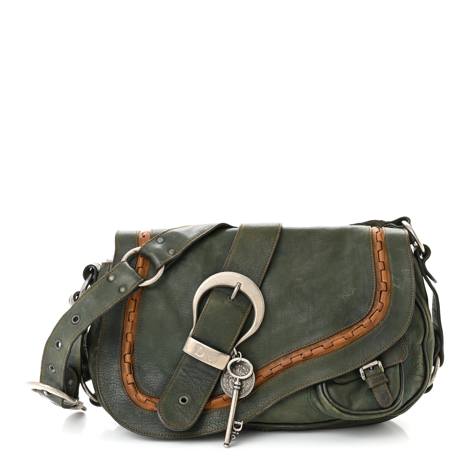 Christian Dior Calfskin Medium Gaucho Double Saddle Bag Green 1 of 19