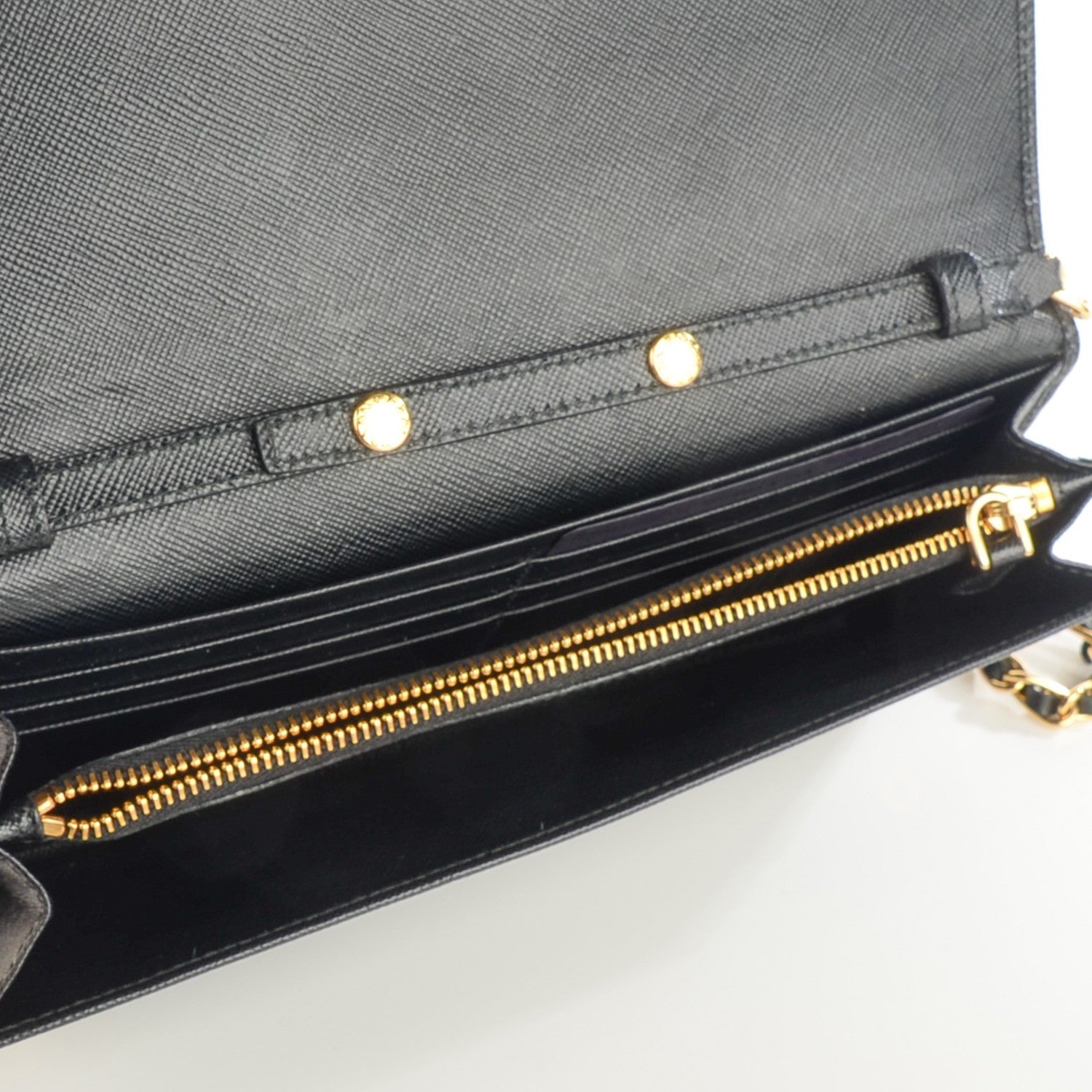 Prada Saffiano Metal Oro Chain Wallet Nero Black 5 of 8