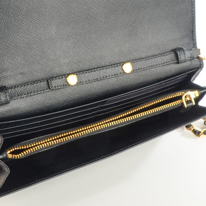 Prada Saffiano Metal Oro Chain Wallet Nero Black 5 of 8