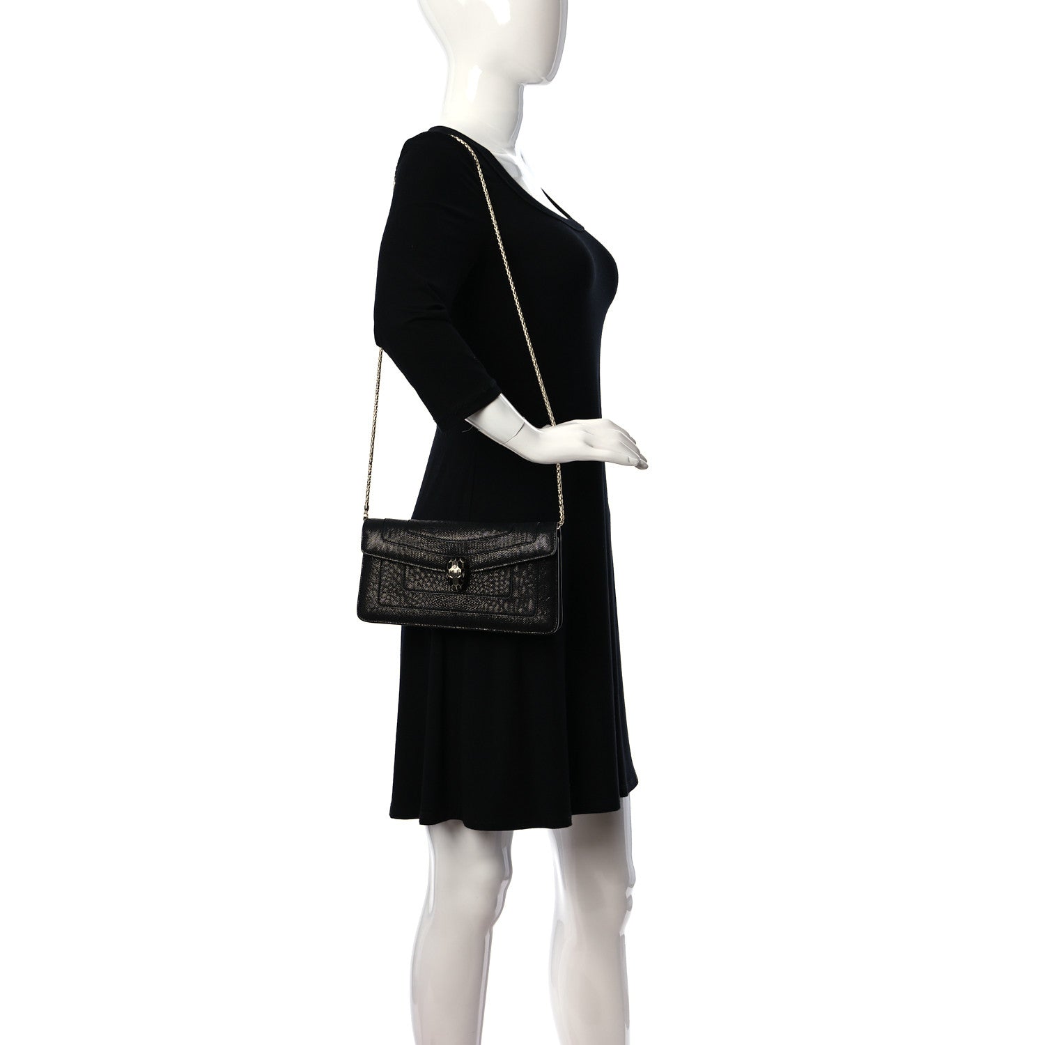 Bulgari Karung Serpenti Forever Chain Wallet Black 2 of 8