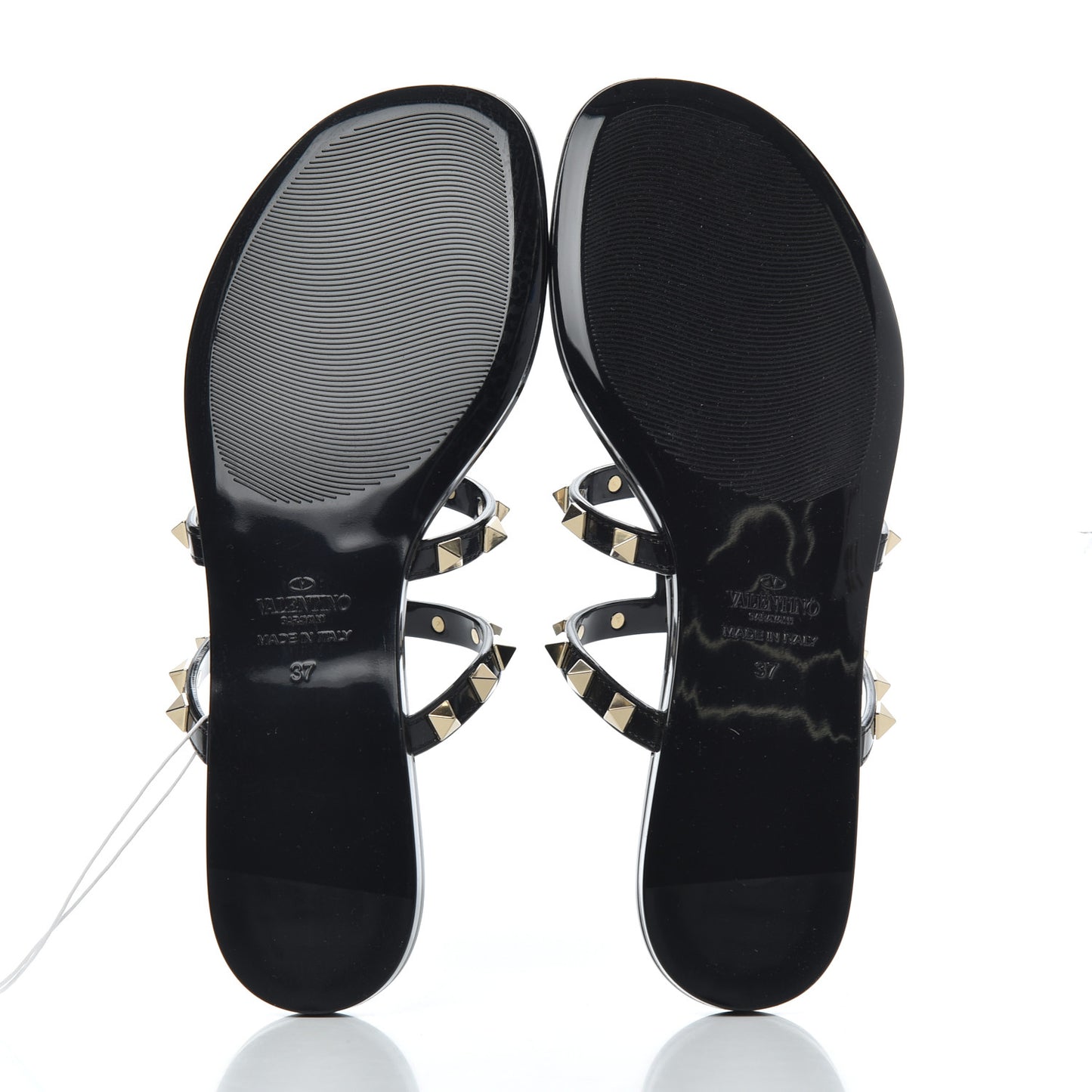 PVC Jelly Rockstud Caged Flat Thong Sandals 37 Black
