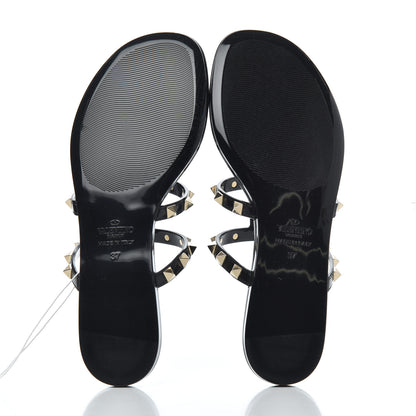 Valentino Garavani PVC Jelly Rockstud Caged Flat Thong Sandals 37 Black 5 of 8