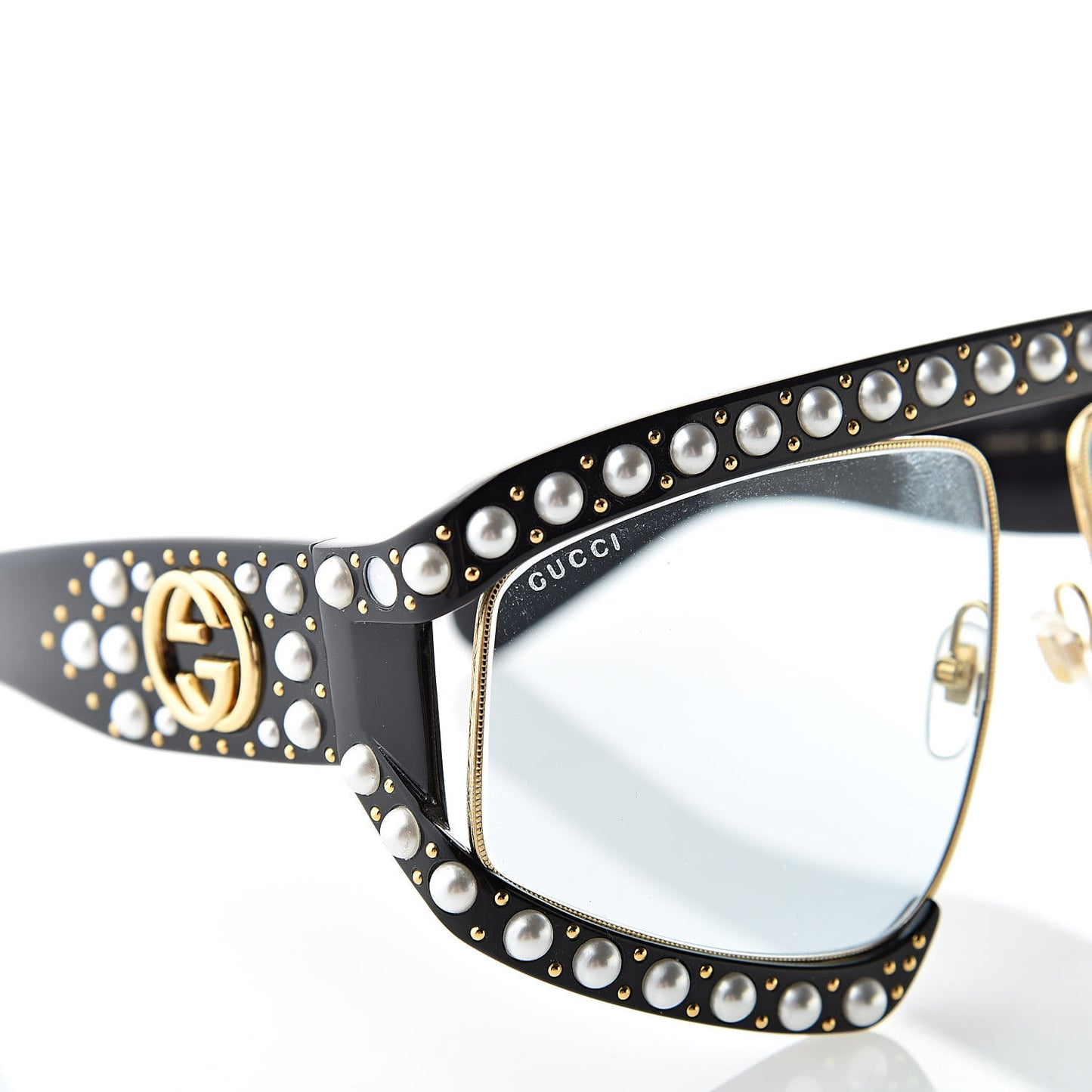 Acetate Pearl Rectangular Frame Sunglasses GG0234S Black