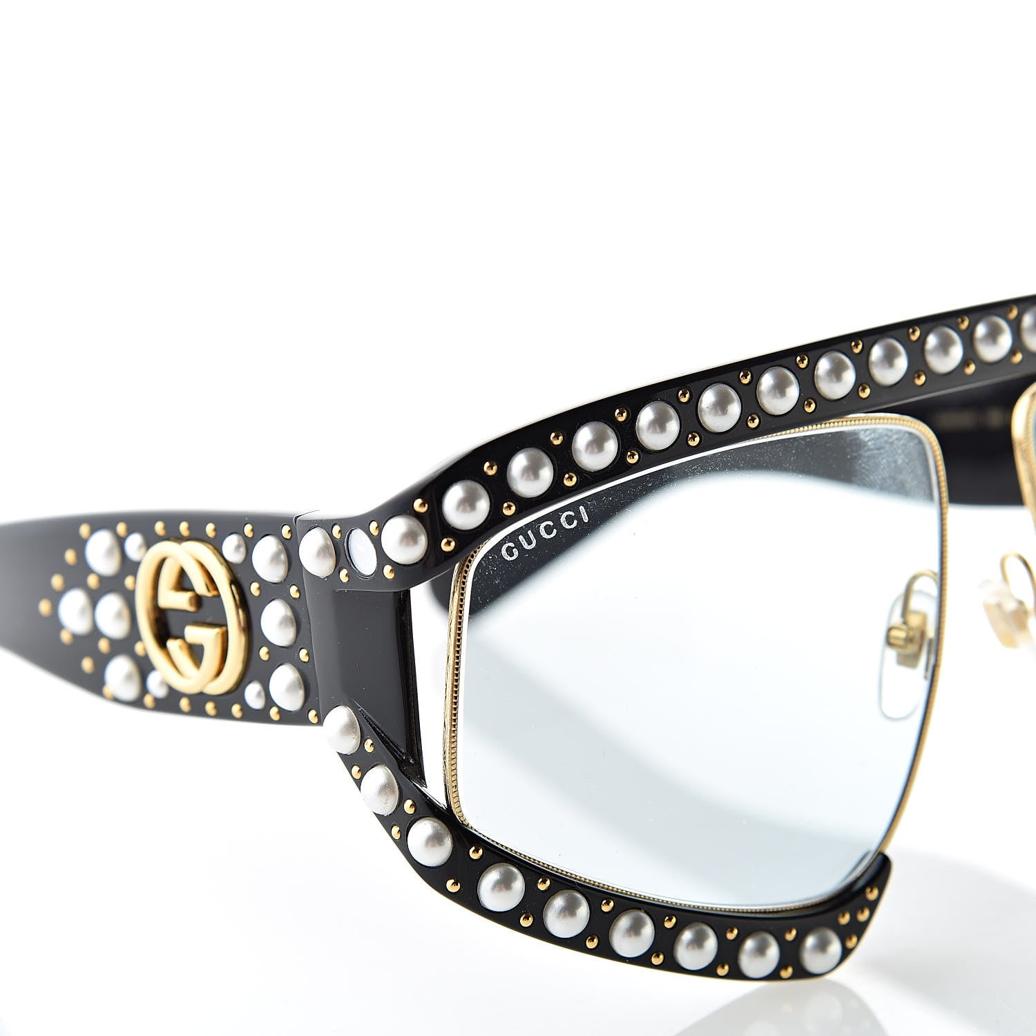Gucci Acetate Pearl Rectangular Frame Sunglasses GG0234S Black 7 of 8