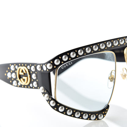 Gucci Acetate Pearl Rectangular Frame Sunglasses GG0234S Black 7 of 8