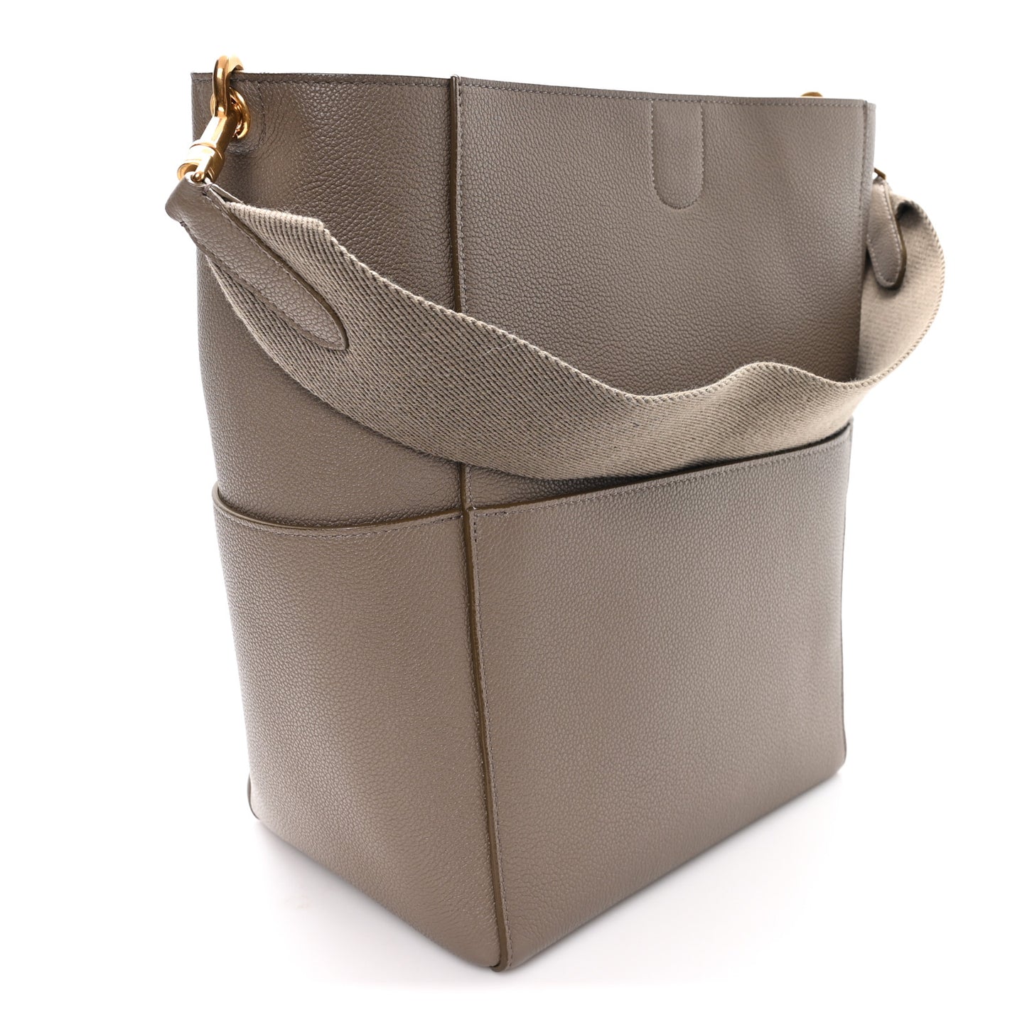Soft Grained Calfskin Sangle Bucket Bag Taupe