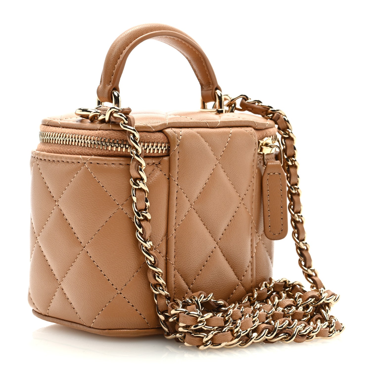 Chanel Lambskin Quilted Top Handle Mini Vanity Case With Chain Beige 3 of 10