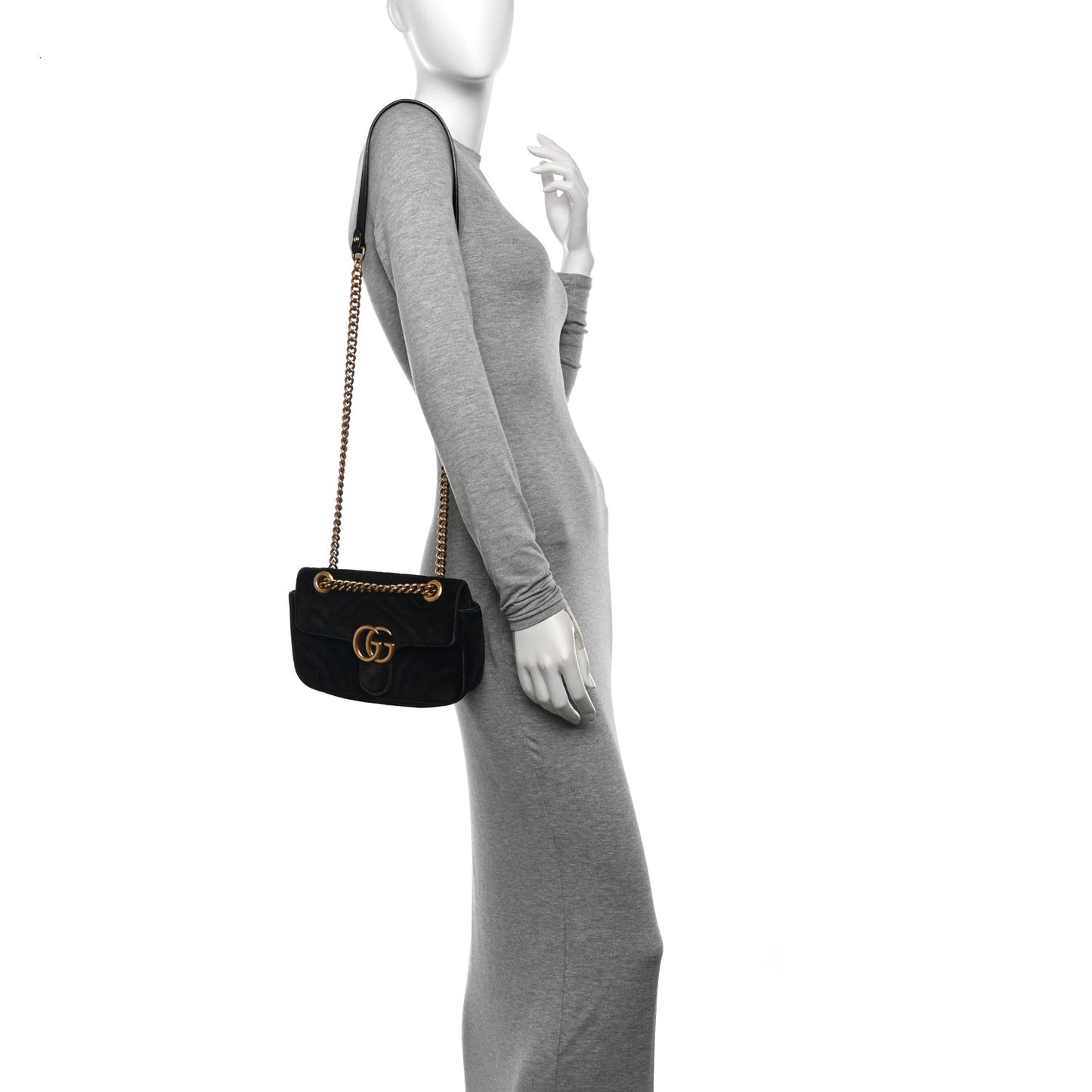 Velvet Matelasse Mini GG Marmont Shoulder Bag Black