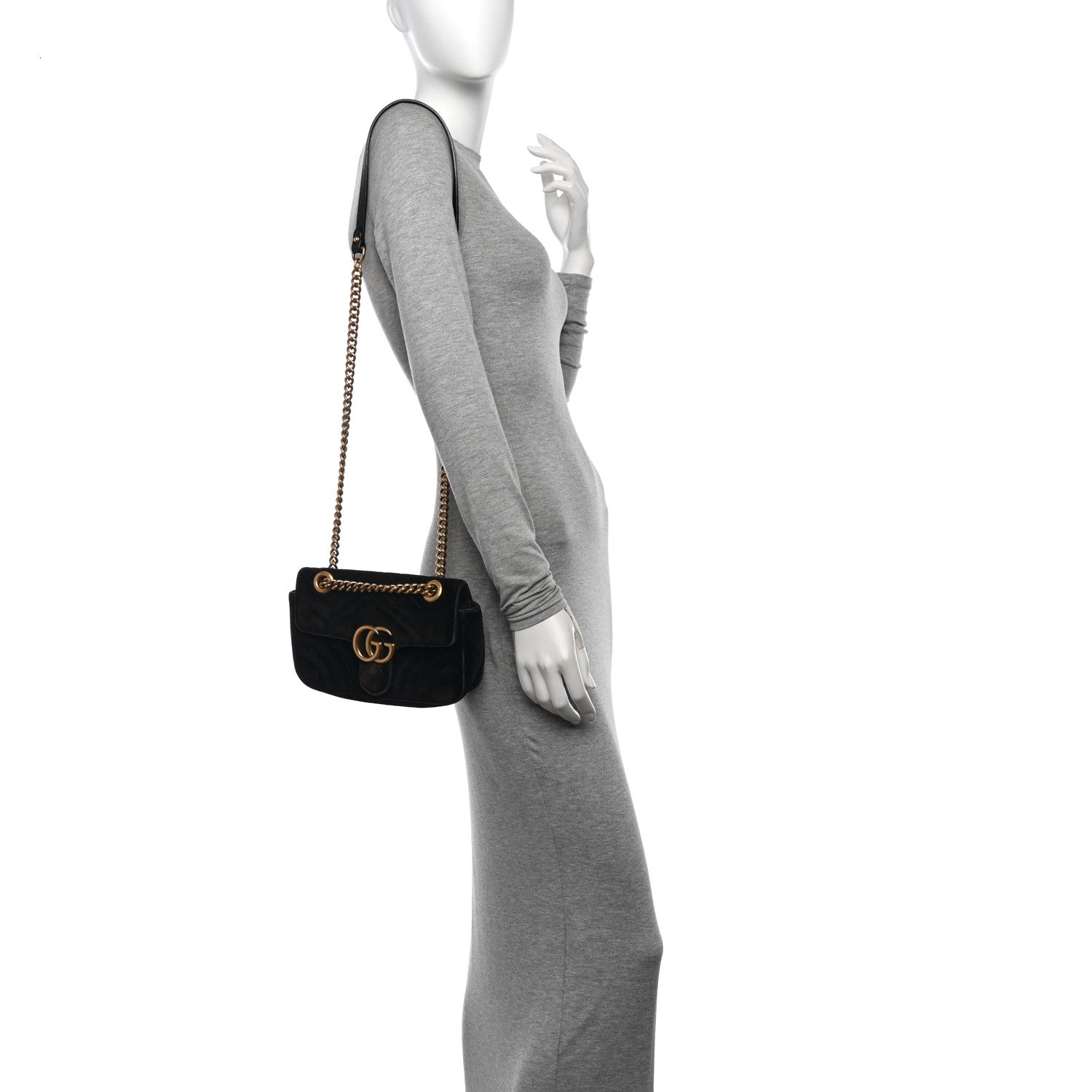 Gucci Velvet Matelasse Mini GG Marmont Shoulder Bag Black 2 of 15