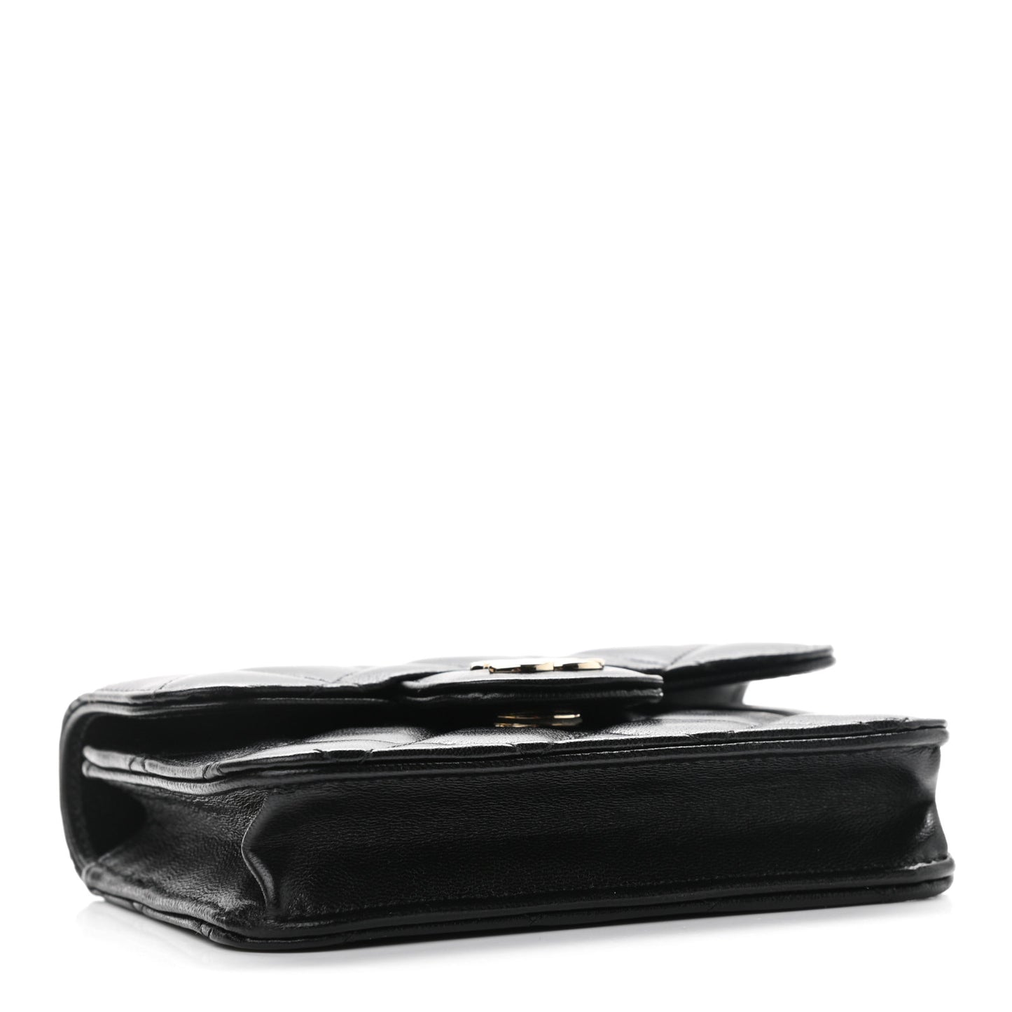 Lambskin Quilted Top Handle Flap Coin Purse With Chain Black