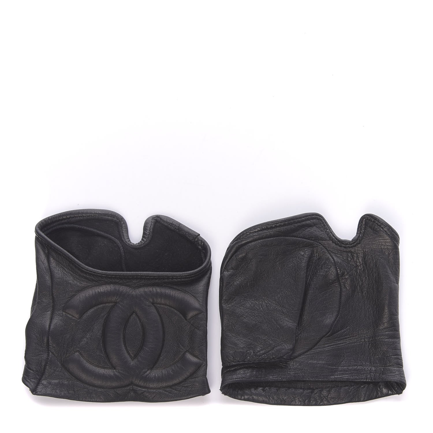 Chanel Lambskin CC Fingerless Gloves 7.5 Black 1 of 8