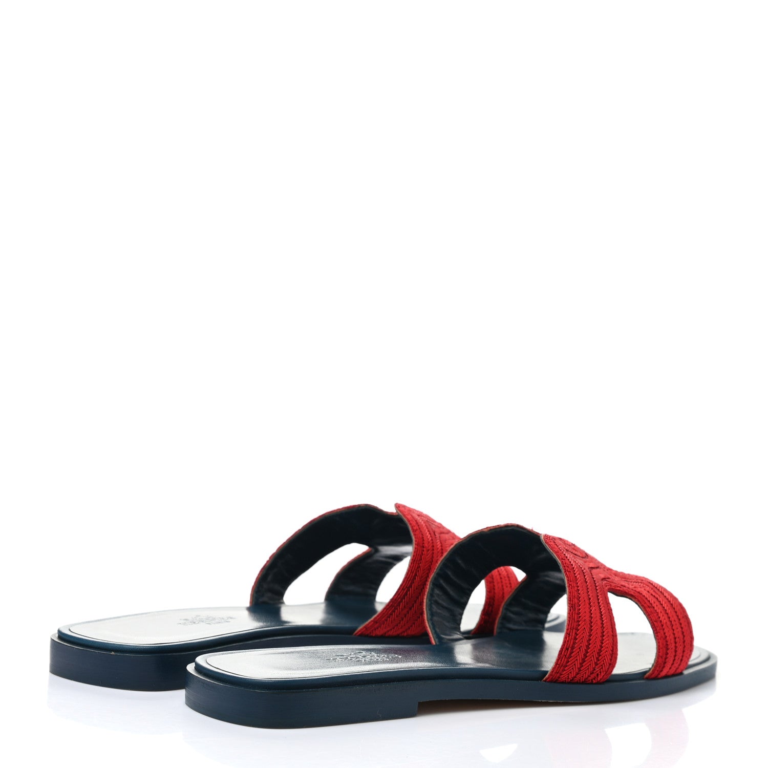 Hermes Fabric Daska Embroidered Chevron Oran Sandals 37 Jasper Rouge 4 of 7