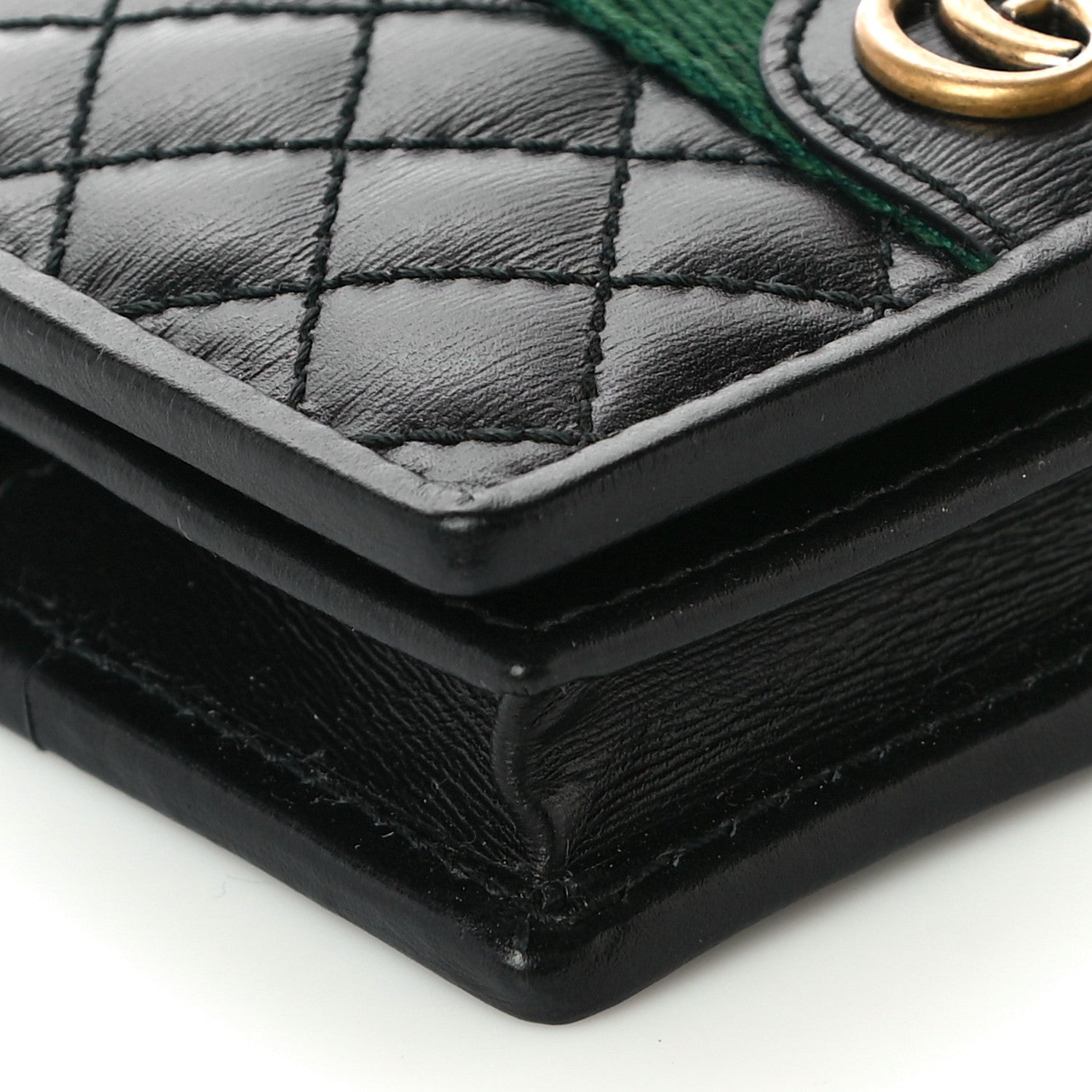 Gucci Calfskin Web Trapuntata GG Marmont Card Case Wallet Black 8 of 10