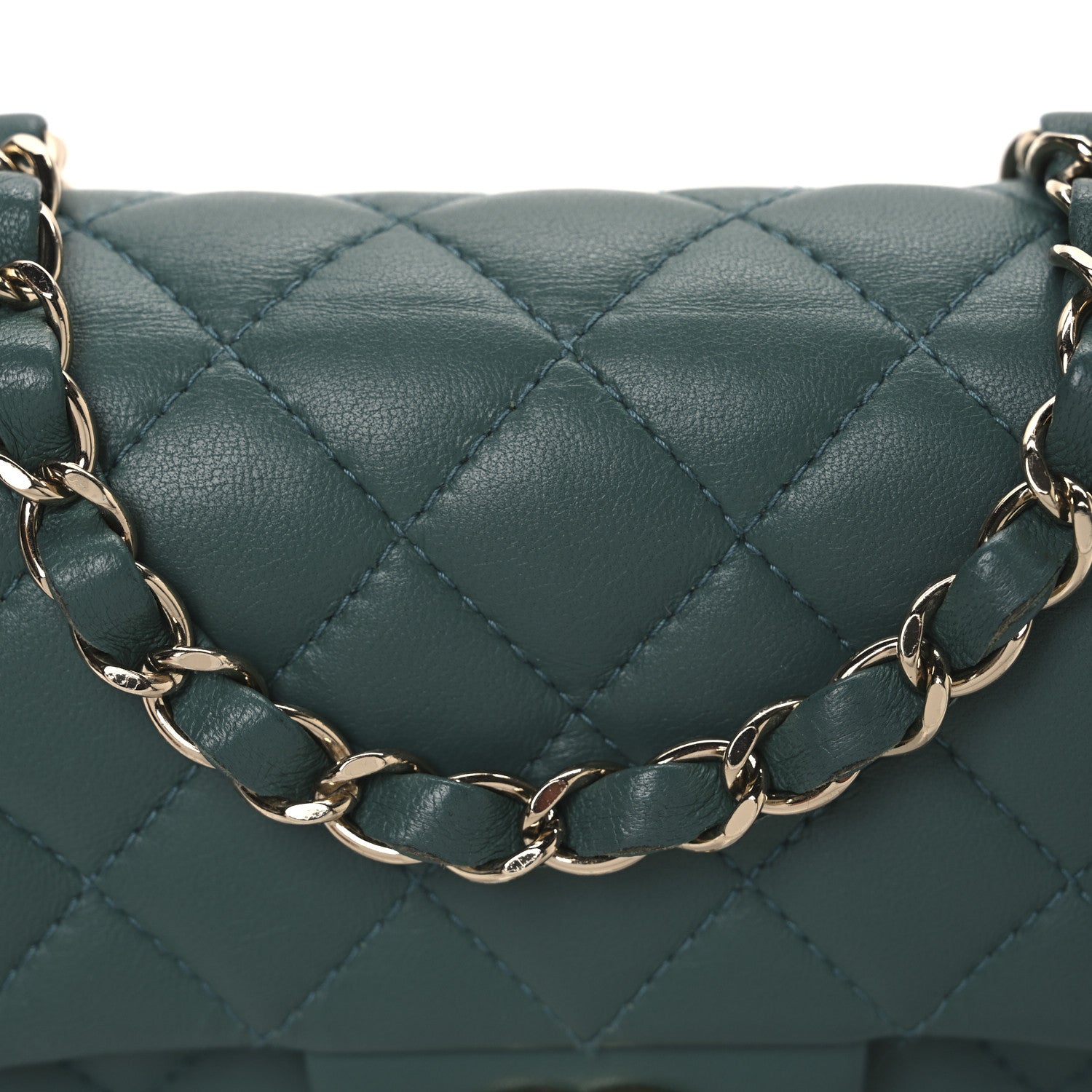 Chanel Lambskin Quilted Mini Rectangular Flap Dark Green 8 of 13