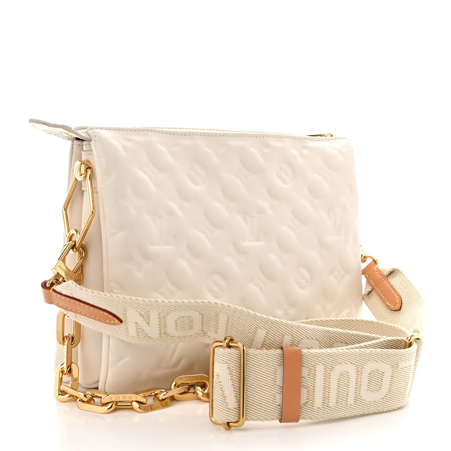 Louis Vuitton Lambskin Embossed Monogram Coussin PM Beige Cream 3 of 11